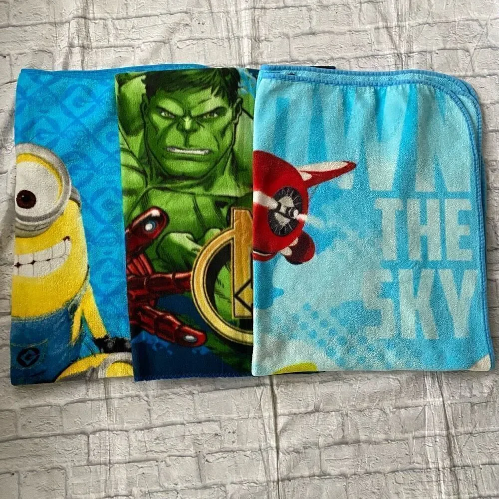 Minions, avengers and planes 3 fleece blanket bundle